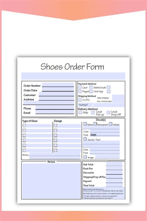 shoe order form pdf